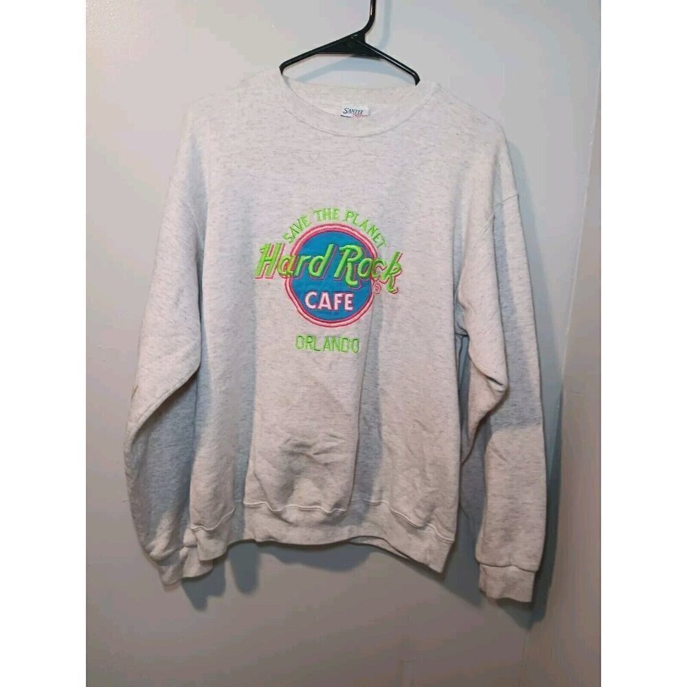 Vintage Santee Hard Rock Cafe Orlando Neon 90s Embroidered Sweatshirt Size Med